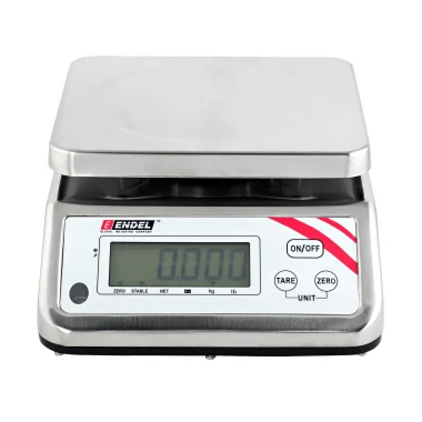 Water resistant digital weighing scale with stainless steel pan, bright display, and portable design