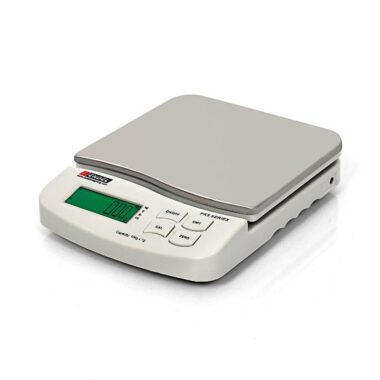 High-precision electronic kitchen scale with stainless steel pan, digital display, and multifunction buttons.