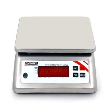 Waterproof stainless steel digital weighing scale with red LED display, piece counting, tare, and overload protection