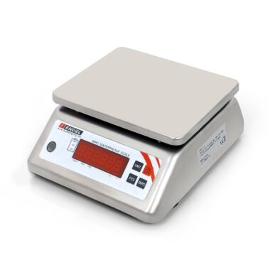 Waterproof stainless steel digital weighing scale with red LED display, piece counting, tare, and overload protection