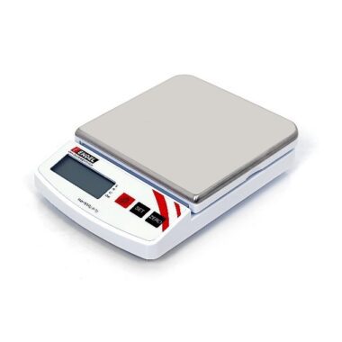 Digital kitchen scale with LCD display, tare function, overload protection, and stainless steel pan for professional and home use